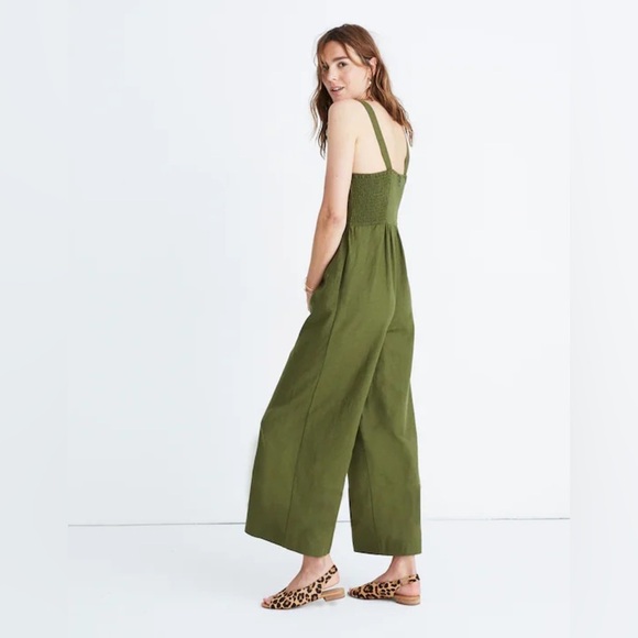 Madewell Overalls Size 00 Wide Leg Ankle Crop Jumpsuit Cotton Linen Green - Picture 3 of 12